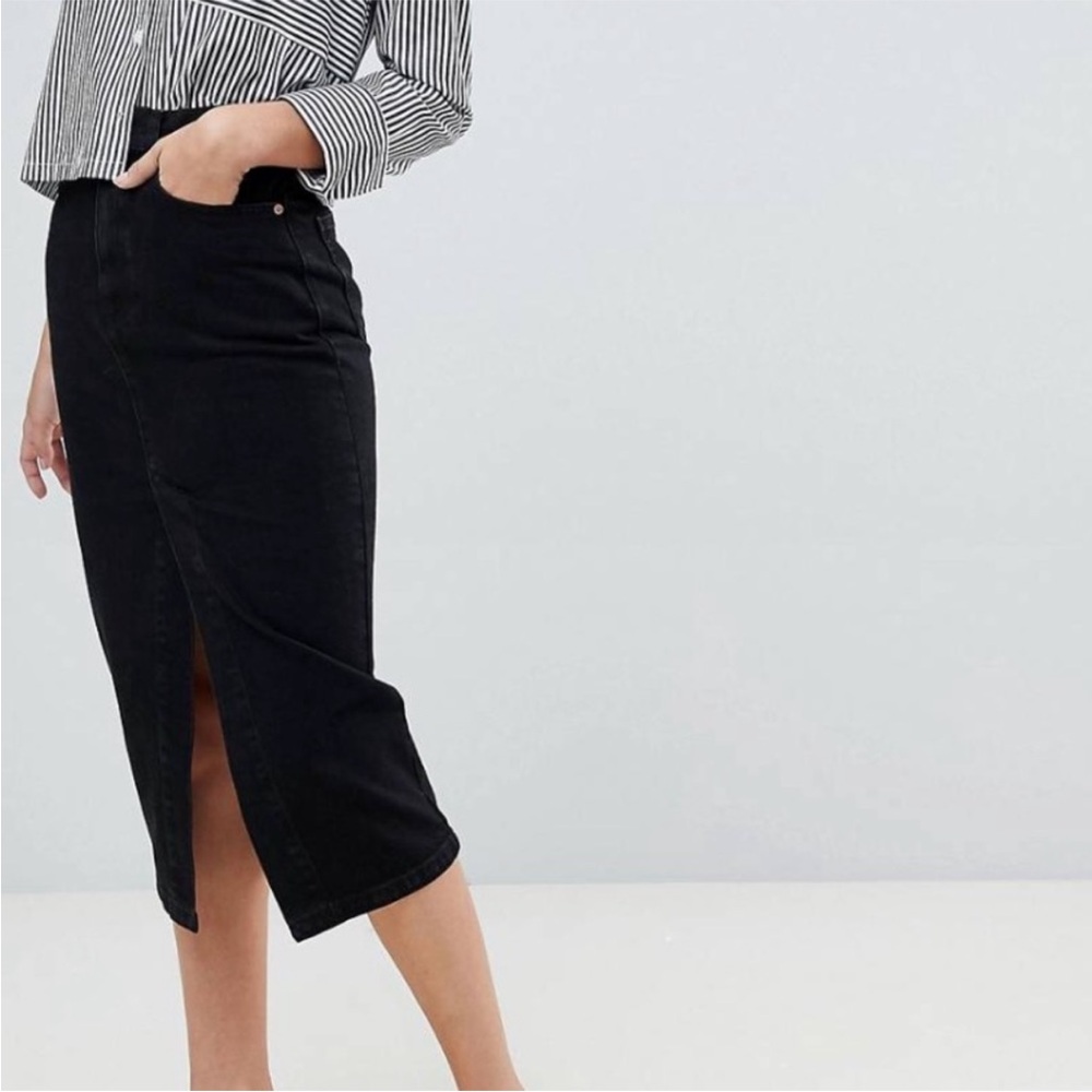Asos long black denim skirt. Size 6 petite - Picture 3 of 14